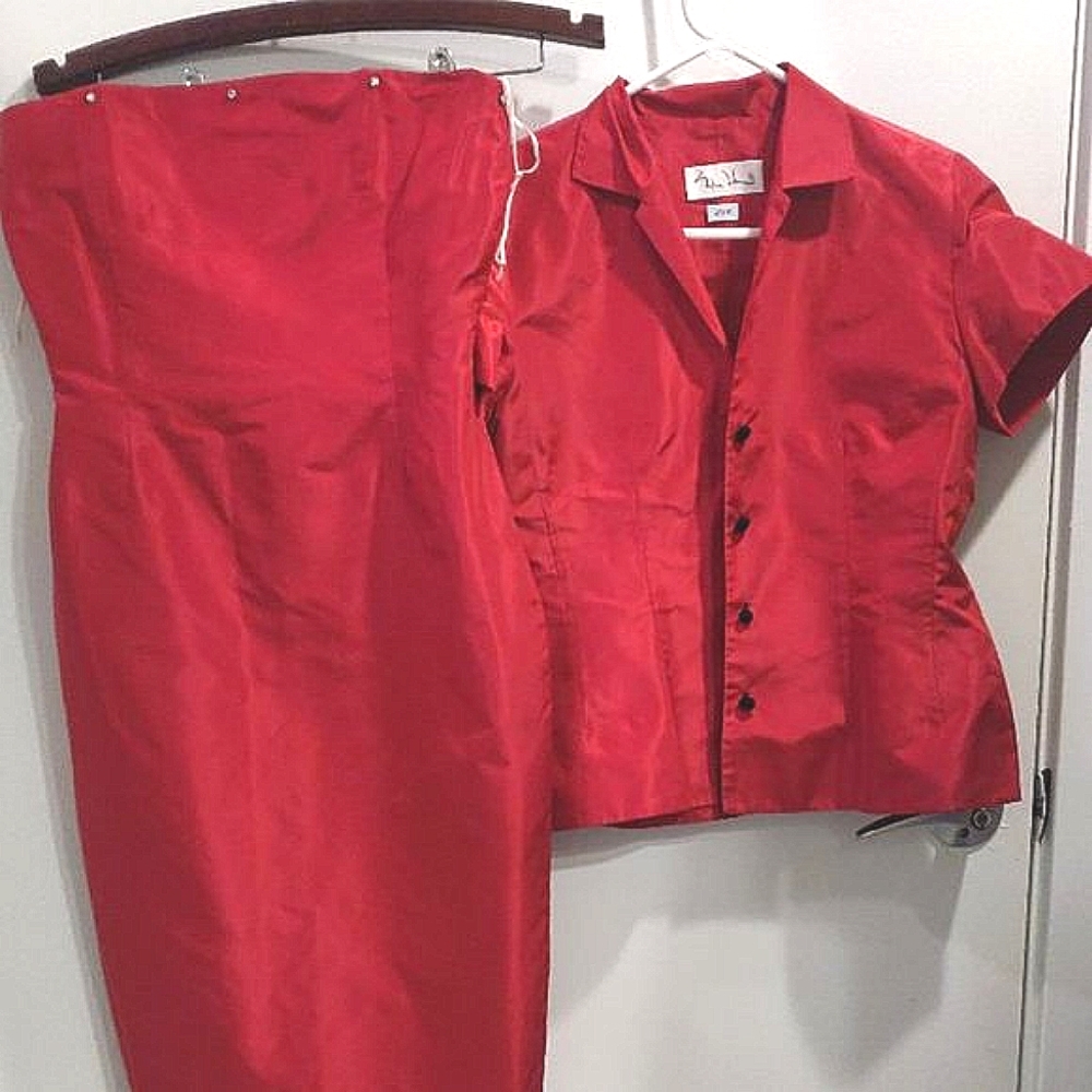 SYLVIA HEISEL | Red Strapless Dress/Matching Jacket